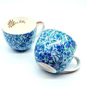 Lilly Pulitzer Blue Green Purple Floral Ceramic Mugs (2)